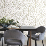 MD7126 Trees Silhouette White Gold Wallpaper