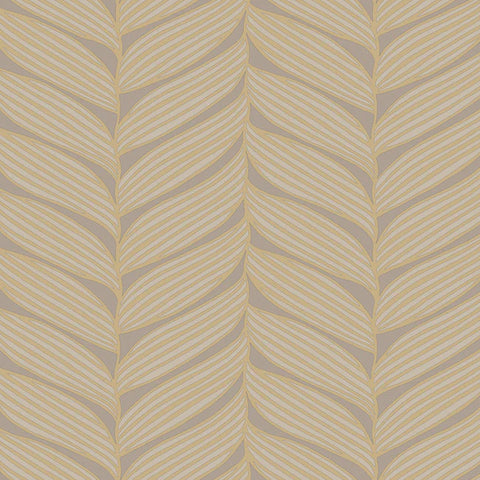 MD7164 Luminous Leaves Gray Gold Wallpaper