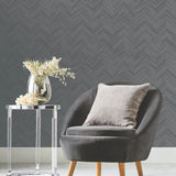 MD7226 Polished Chevron Charcoal Silver Wallpaper