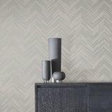 MD7227 Polished Chevron Taupe Silver Wallpaper
