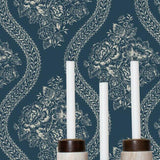 MH1603 Coverlet Floral Taupe on Navy Wallpaper