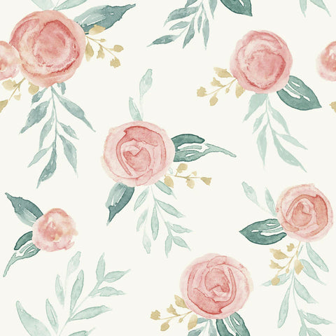 MK1126 Watercolor Roses Red Coral Wallpaper