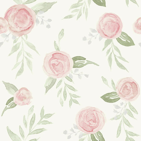 MK1128 Watercolor Roses Dishy Coral Wallpaper