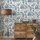 MN1842 Eden Retreat Blue White Glint Wallpaper