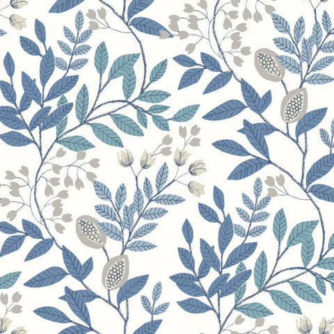 MN1842 Eden Retreat Blue White Glint Wallpaper