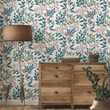 MN1843 Eden Retreat White Pink Teal Wallpaper