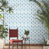 MN1850 Marketplace Motif White Blue Wallpaper