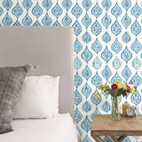 MN1850 Marketplace Motif White Blue Wallpaper
