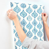 MN1850 Marketplace Motif White Blue Wallpaper