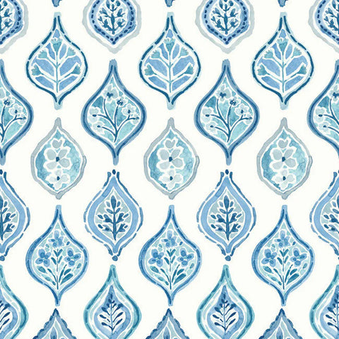 MN1850 Marketplace Motif White Blue Wallpaper