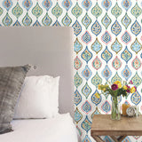 MN1852 Marketplace Motif White Multi Wallpaper