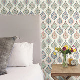 MN1853 Marketplace Motif Almond Mint Apricot Wallpaper 