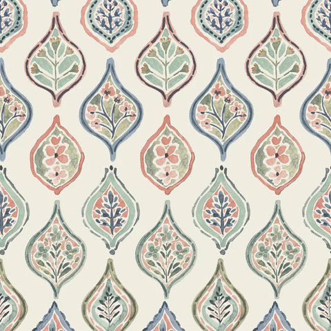 MN1853 Marketplace Motif Almond Mint Apricot Wallpaper 