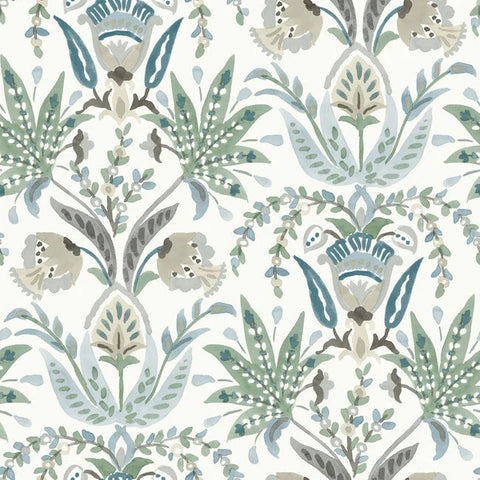 MN1910 Seaside Jacobean White Green Blue Wallpaper