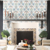 MN1912 Seaside Jacobean White Pink Blue Wallpaper