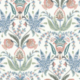 MN1912 Seaside Jacobean White Pink Blue Wallpaper
