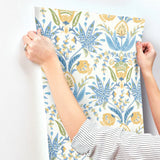 MN1913 Seaside Jacobean White Yellow Blue Wallpaper 