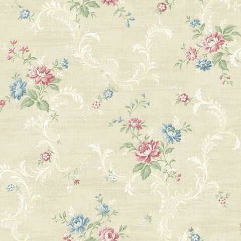 MV80107 Tossed Floral Scroll Greige Gold Shimmer Wallpaper 