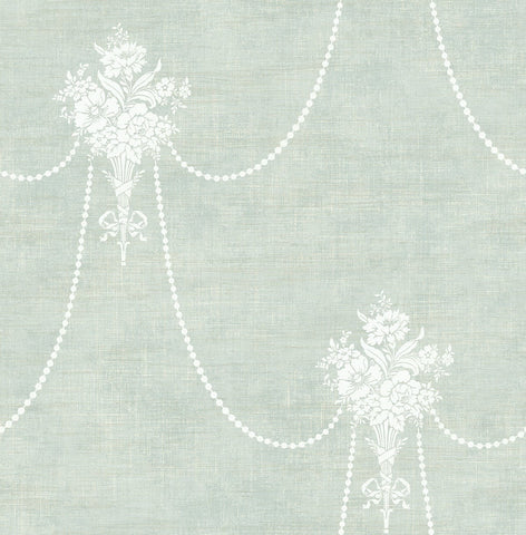 MV80202 Beaded Bouquet Metallic Champagne and Sky Blue Wallpaper