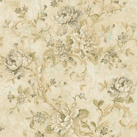MV80405 Floral Scroll Taupe Bronze Wallpaper