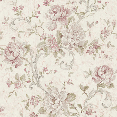 MV80409 Floral Scroll Purple Haze Ivory Wallpaper 