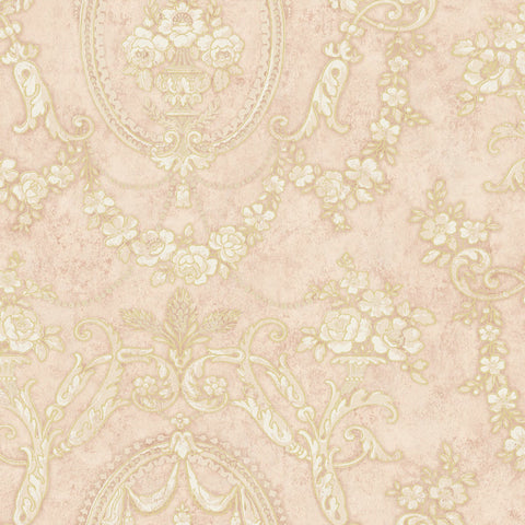 MV80601 Vintage Cameo Gold Shimmer Baby Pink Wallpaper