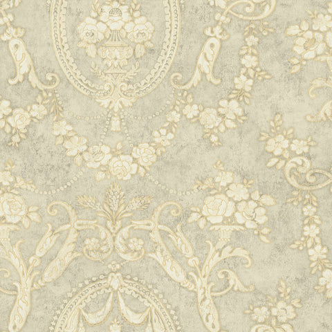 MV80608 Vintage Cameo Gold Shimmer Gray Wallpaper