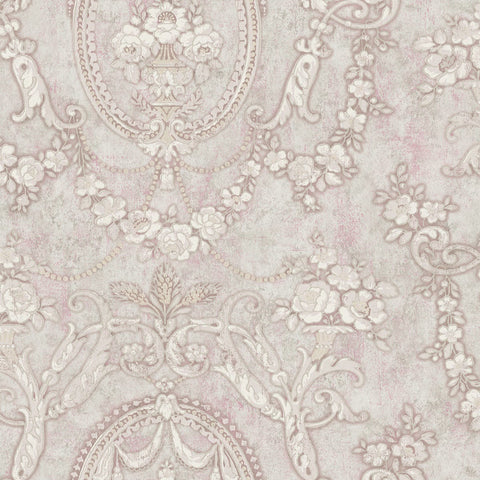 MV80609 Vintage Cameo Silver Shimmer Rose Wallpaper