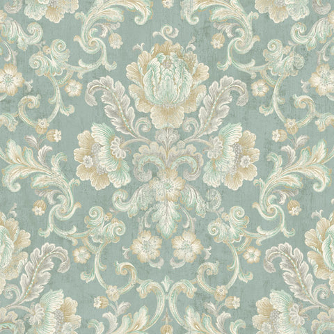 MV80904 Floral Cameo Gold Sea Green Wallpaper