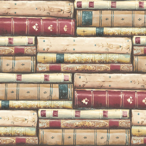 MV81807 Stacked Books Matte Cranberry Sand Wallpaper