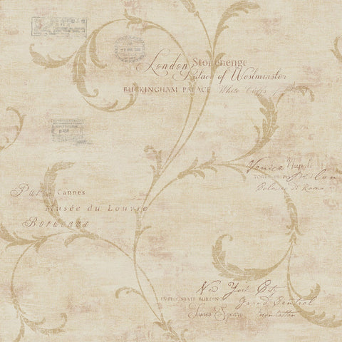MV82101 Scroll Stamps Tan Shimmer Sand Wallpaper