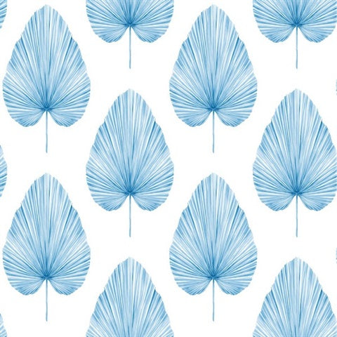 NG50147X Grande Large Leaf Paperweave True Blue Wallpaper