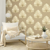 NG50148X Grande Large Leaf Taupe Wallpaper