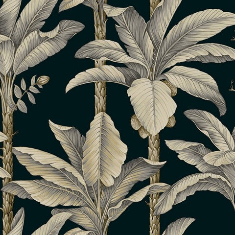 NG50160X Breeza Midnight Tropical Leaf Stripe Wallpaper