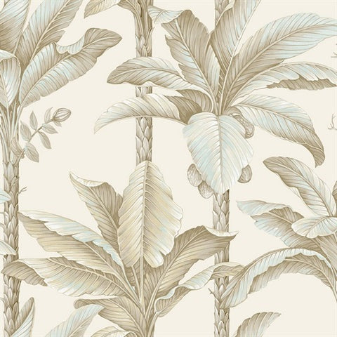 NG50161X Breeza Oat Tropical Leaf Stripe Wallpaper