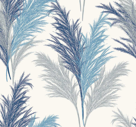 NS50112 Floral White Blue Natural Silhouettes Wallpaper