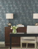 NT6113 Layered Lily Pads Deep Blue Wallpaper