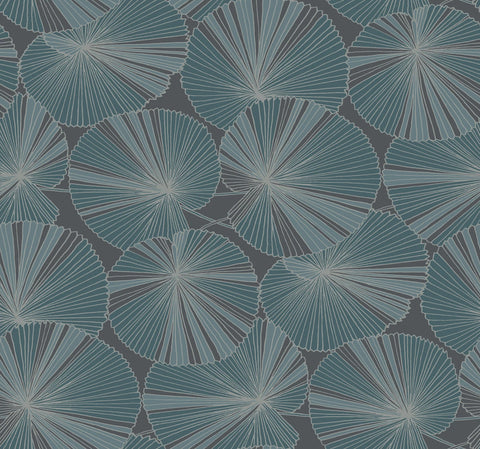 NT6113 Layered Lily Pads Deep Blue Wallpaper