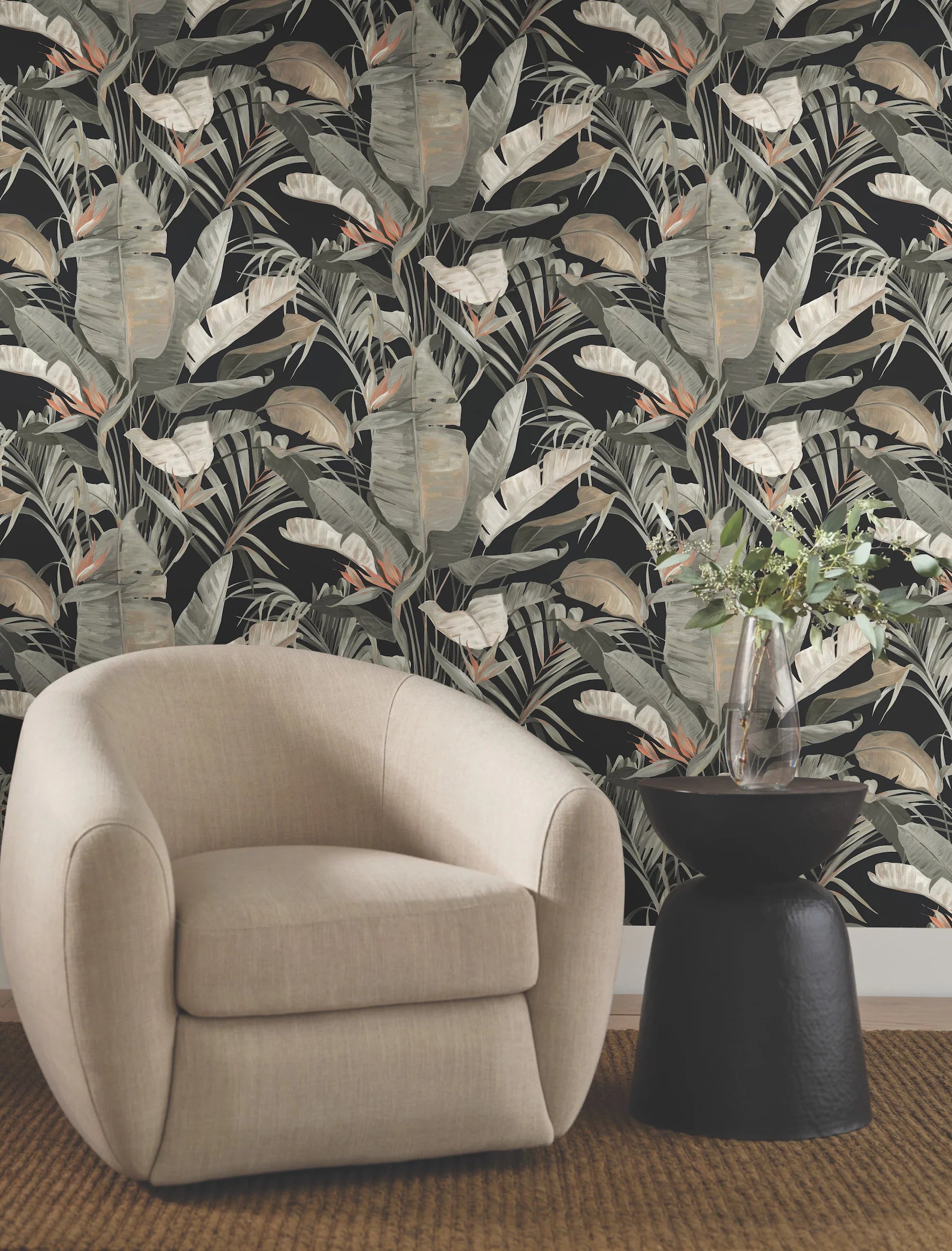 NT6135 Tropical Cabana Black Wallpaper – wallcoveringsmart