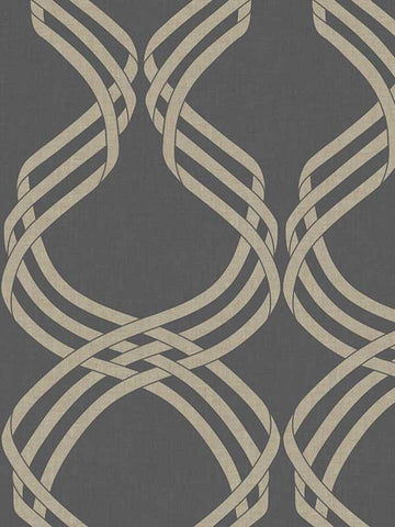 NV5568 Dante Ribbon Charcoal Metallic Wallpaper