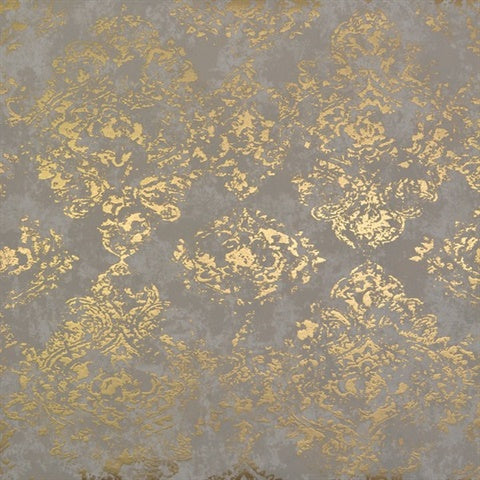 NW3564 Stargazer Damask Gray Gold Wallpaper