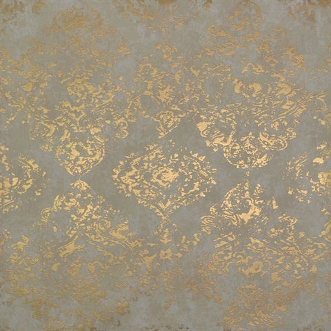 NW3566 Stargazer Damask Green Gold Wallpaper