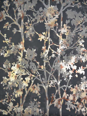 NW3580 Shimmering Foliage Black Wallpaper