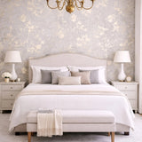 NW3582 Matte beige gold metallic foil shimmer botanical tree branches leaves wallpaper