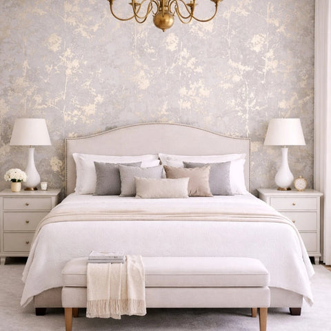 NW3582 Matte beige gold metallic foil shimmer botanical tree branches leaves wallpaper