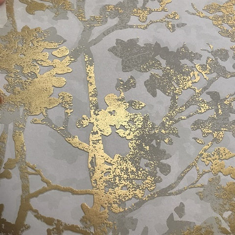 NW3582 Shimmering Foliage Almond and Gold Wallpaper