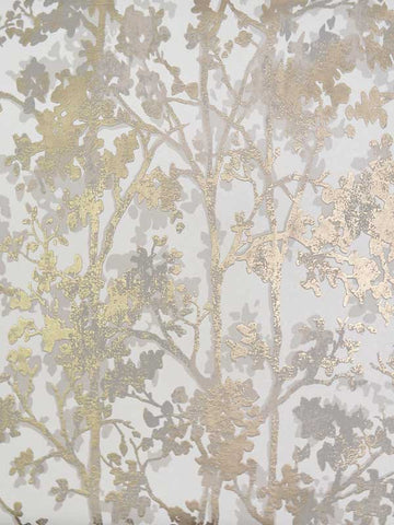 NW3583 Shimmering Foliage White and Gold Wallpaper