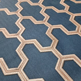121027 Navy Blue Gold bronze Metallic faux fabric geo trellis textured modern wallpaper