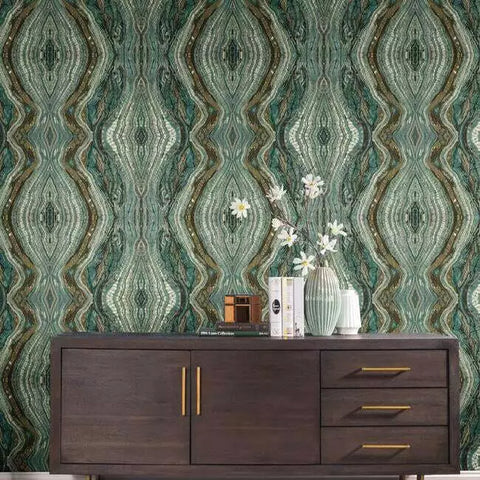 OG0559 Emerald teal green Kaleidoscope faux marble mineral stone Wallpaper