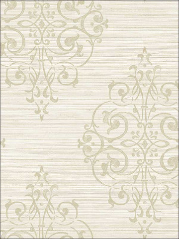 OY34905 Metallic Medallion Grasscloth Look Textured Wallpaper